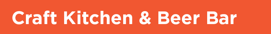 Craft Kitchen and Beer Bar written in white text on orange background