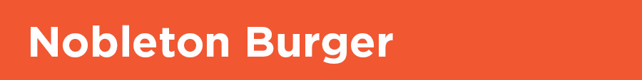 Nobleton Burger written in white text on an orange background