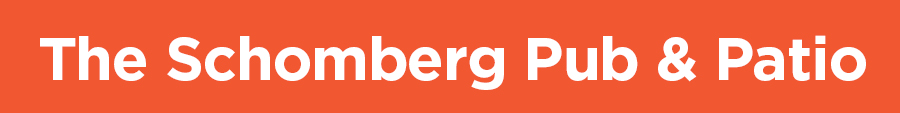 The Schomberg Pub and Patio written in white text on orange background