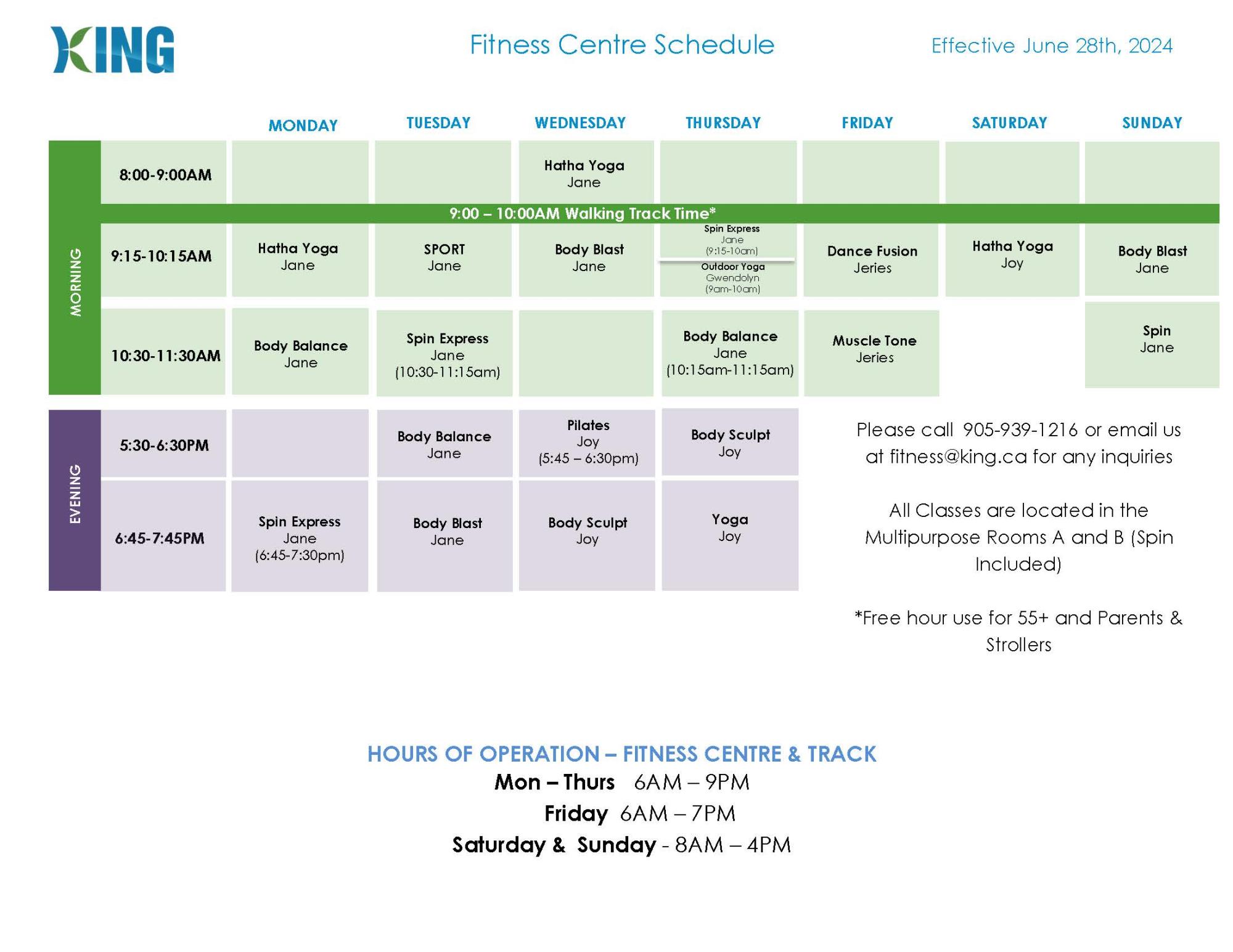 Group Exercise Schedule - July 2024