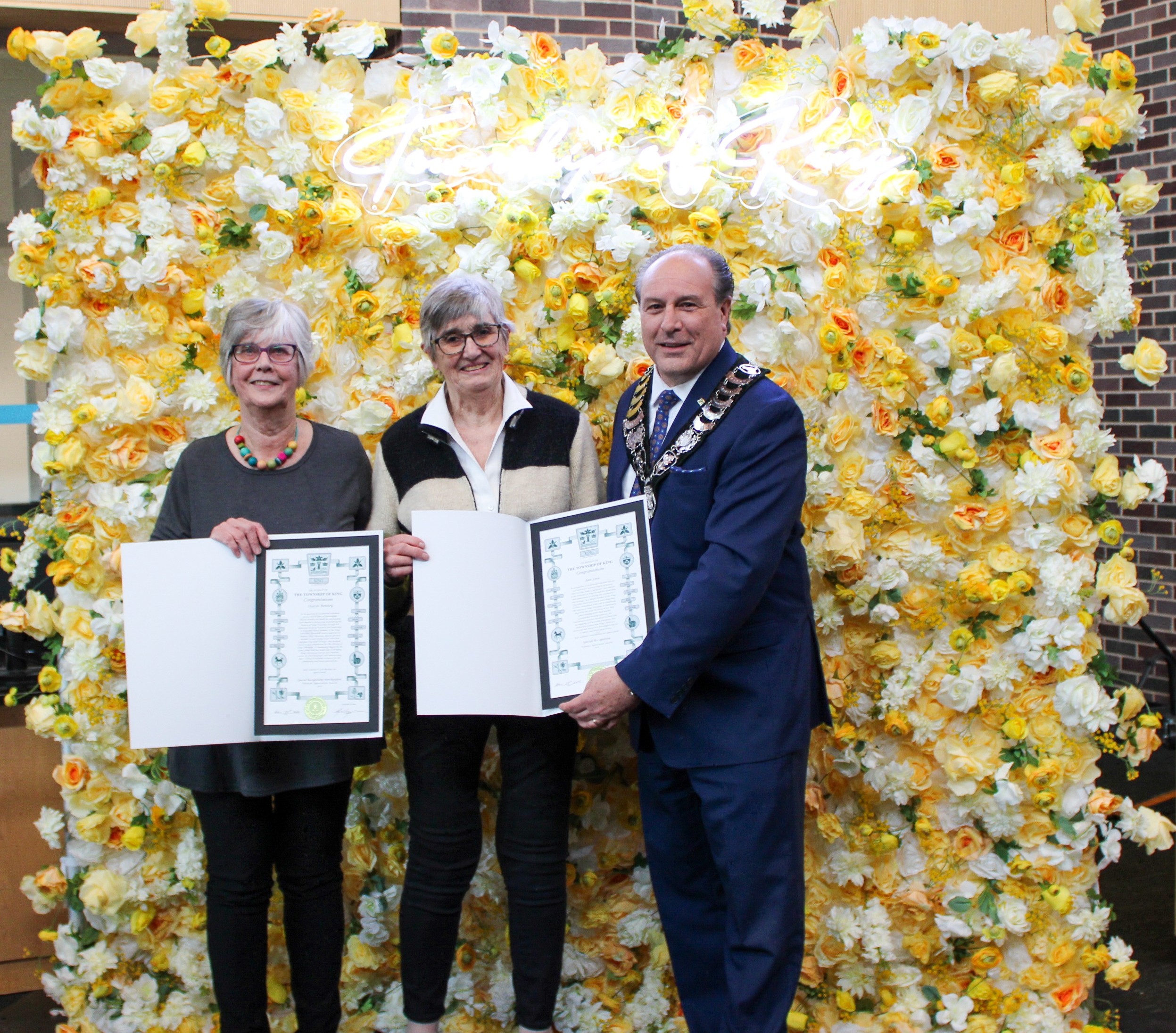 Ann Love and Sharon Bentley with Mayor Steve Pellegrini